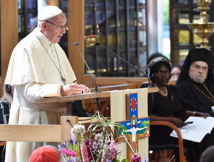 Pope Francis addresses a prayer gathering at the World Council of Churches in Geneva, Switzerland, June 21. Pope Francis addresses a prayer gathering at the World Council of Churches in Geneva, Switzerland, June 21.