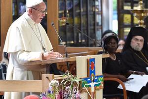 Pope Francis addresses a prayer gathering at the World Council of Churches in Geneva, Switzerland, June 21. Pope Francis addresses a prayer gathering at the World Council of Churches in Geneva, Switzerland, June 21.