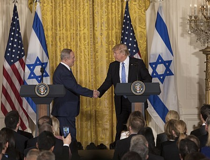 President Donald Trump and Israeli Prime Minister Benjamin Netanyahu shake hands during their joint press conference, Wednesday, Feb. 15, 2017, in the East Room of the White House in Washington, D.C. President Donald Trump and Israeli Prime Minister Benjamin Netanyahu shake hands during their joint press conference, Wednesday, Feb. 15, 2017, in the East Room of the White House in Washington, D.C.