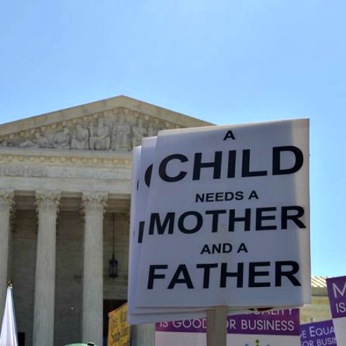 Defenders of marriage join rallies in front of the Supreme Court building during oral arguments over the definition of marriage in Washington on April 28. Defenders of marriage join rallies in front of the Supreme Court building during oral arguments over the definition of marriage in Washington on April 28.