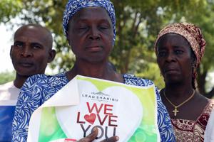 Relatives hold a banner to press for the release of Leah Sharibu, who was abducted by Boko Haram Islamists, during a rally to mark her 16th birthday and two years in captivity at the Unity Fountain in Abuja, on May 14, 2019. Sharibu was among more than 100 schoolgirls abducted from the Government Girls Secondary School in Dapchi, northeast Nigeria on Feb. 19, 2018. But while schoolmates had been freed, she has been held for refusing to denounce her religion. Relatives hold a banner to press for the release of Leah Sharibu, who was abducted by Boko Haram Islamists, during a rally to mark her 16th birthday and two years in captivity at the Unity Fountain in Abuja, on May 14, 2019. Sharibu was among more than 100 schoolgirls abducted from the Government Girls Secondary School in Dapchi, northeast Nigeria on Feb. 19, 2018. But while schoolmates had been freed, she has been held for refusing to denounce her religion.