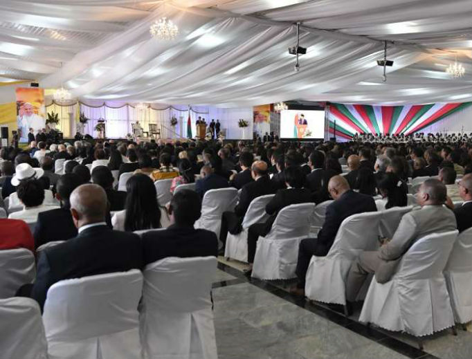 Pope Francis meets with civil authorities in Antananarivo, Madagascar Sept. 7. Pope Francis meets with civil authorities in Antananarivo, Madagascar Sept. 7.