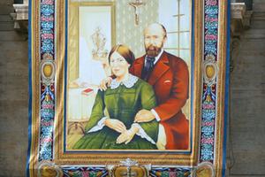 The canonization portrait of Louis and Zélie Martin, parents of St. Thérèse of Lisieux, in St. Peter's Square, on Oct. 16, 2015.
The canonization portrait of Louis and Zélie Martin, parents of St. Thérèse of Lisieux, in St. Peter's Square, on Oct. 16, 2015.