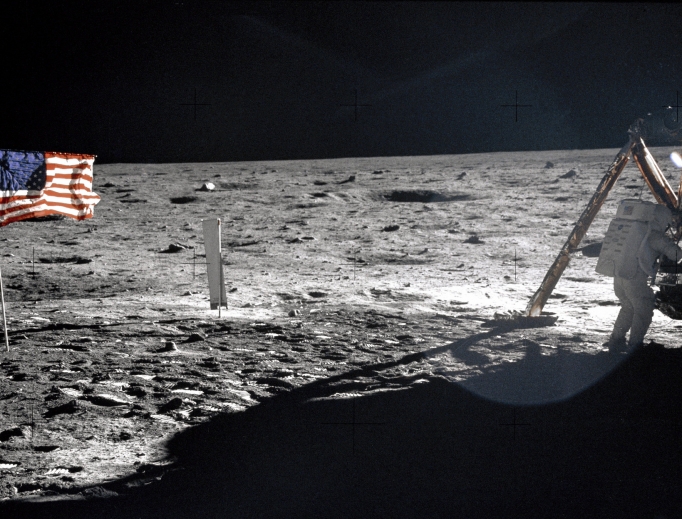 Above, astronaut Neil Armstrong, Apollo 11 mission commander, is shown at the modular equipment storage assembly (MESA) of the lunar module Eagle on the historic first extravehicular activity (EVA) on the lunar surface. Astronaut Edwin 'Buzz' Aldrin took the photograph with a Hasselblad 70mm camera. Most photos from the mission show Aldrin. This is one of only a few that show Armstrong. Above, astronaut Neil Armstrong, Apollo 11 mission commander, is shown at the modular equipment storage assembly (MESA) of the lunar module Eagle on the historic first extravehicular activity (EVA) on the lunar surface. Astronaut Edwin 'Buzz' Aldrin took the photograph with a Hasselblad 70mm camera. Most photos from the mission show Aldrin. This is one of only a few that show Armstrong.
