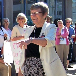 Sister Simone Campbell drums up support during a Nuns on the Bus tour stop in South Bend, Ind. Sister Simone Campbell drums up support during a Nuns on the Bus tour stop in South Bend, Ind.