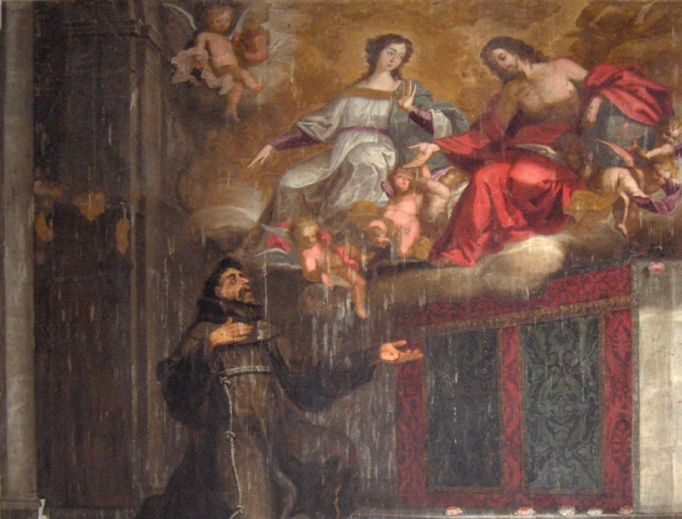 Painting of the 1204 miracle St. Francis experienced in the church in San Damiano, Italy. Painting of the 1204 miracle St. Francis experienced in the church in San Damiano, Italy.