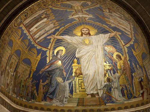 Above, the apsis of the Basilica of Sacre Coeur; below, Mont Saint Michel, the Lourdes Grotto and the Shrine of St. Jean-Marie Vianney, Curé of Ars.
Above, the apsis of the Basilica of Sacre Coeur; below, Mont Saint Michel, the Lourdes Grotto and the Shrine of St. Jean-Marie Vianney, Curé of Ars.