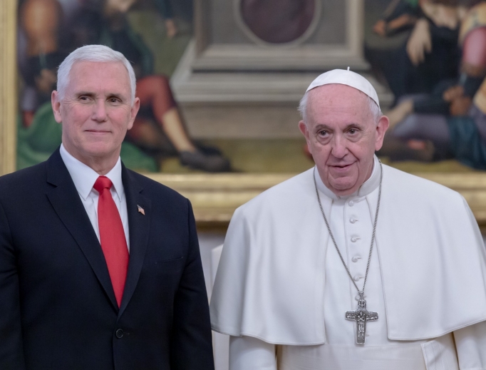 Vice President Mike Pence alongside Pope Francis before a private meeting inside the Vatican, January 24, 2020. Vice President Mike Pence alongside Pope Francis before a private meeting inside the Vatican, January 24, 2020.