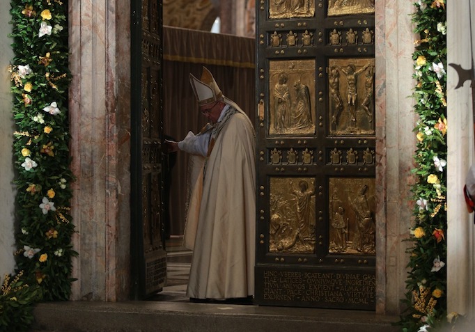 Pope Francis closing the Holy Door of St. Peter's basilica, Nov. 20, 2016. Pope Francis closing the Holy Door of St. Peter's basilica, Nov. 20, 2016.