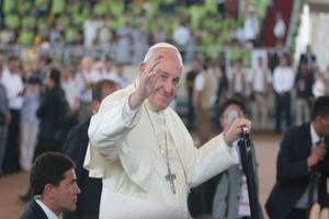 Pope Francis greets the faithful while attending the Amazon synod, October 2019. Pope Francis greets the faithful while attending the Amazon synod, October 2019.