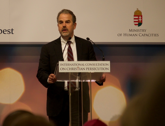 Steve Rasche speaks at a conference on Christian persecution in Hungary. Steve Rasche speaks at a conference on Christian persecution in Hungary.