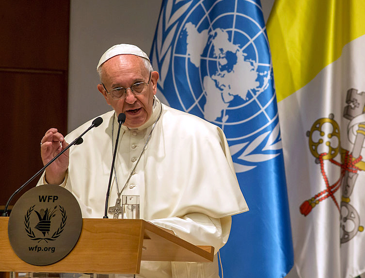 Pope Francis addresses the the United Nations World Food Programme headquarters in Rome, June 13, 2016. Pope Francis addresses the the United Nations World Food Programme headquarters in Rome, June 13, 2016.