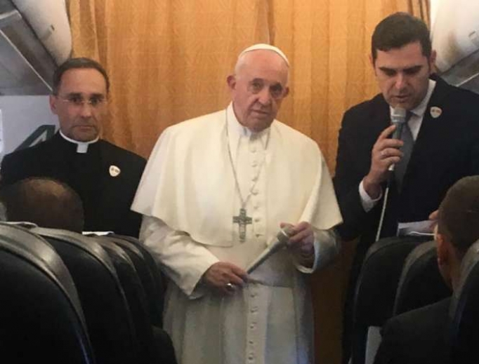 Pope Francis' in-flight press conference returning from North Macedonia May 7, 2019. Pope Francis' in-flight press conference returning from North Macedonia May 7, 2019.