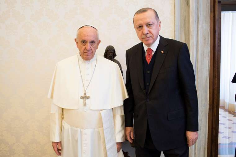 Pope Francis with President Recep Tayyip Erdogan of Turkey in Vatican City Feb. 5.
Pope Francis with President Recep Tayyip Erdogan of Turkey in Vatican City Feb. 5.