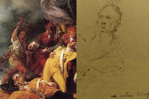 Left to right: Detail of Joseph Louis Cook from Death of General Montgomery in the Attack on Quebec (1786), by John Trumbull, and a pencil sketch of Colonel Louis, also by John Trumbull (1785). Left to right: Detail of Joseph Louis Cook from Death of General Montgomery in the Attack on Quebec (1786), by John Trumbull, and a pencil sketch of Colonel Louis, also by John Trumbull (1785).