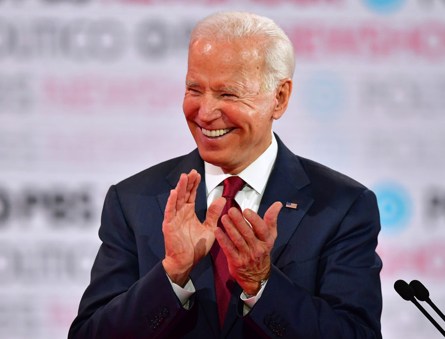 Democratic presidential hopeful former Vice President Joe Biden laughs during the sixth Democratic primary debate of the 2020 presidential campaign season co-hosted by PBS NewsHour and Politico at Loyola Marymount University in Los Angeles, California, on Dec. 19, 2019. Democratic presidential hopeful former Vice President Joe Biden laughs during the sixth Democratic primary debate of the 2020 presidential campaign season co-hosted by PBS NewsHour and Politico at Loyola Marymount University in Los Angeles, California, on Dec. 19, 2019.
