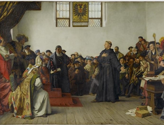 Martin Luther at the Diet of Worms, where he refused to recant his works, which were deemed heretical by the Catholic Church. Martin Luther at the Diet of Worms, where he refused to recant his works, which were deemed heretical by the Catholic Church.