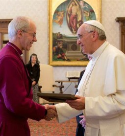 Anglican Archbishop Justin Welby of Canterbury greets Pope Francis June 14 at the Vatican. Anglican Archbishop Justin Welby of Canterbury greets Pope Francis June 14 at the Vatican.
