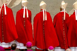 Cardinals donned in red during the funeral of Pope John Paul II in St. Peter Square, Vatican City on April 08, 2005. Cardinals donned in red during the funeral of Pope John Paul II in St. Peter Square, Vatican City on April 08, 2005.