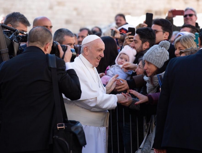 Pope Francis greets the faithful after Mass in Bari, Italy, Feb. 23, 2020 Pope Francis greets the faithful after Mass in Bari, Italy, Feb. 23, 2020