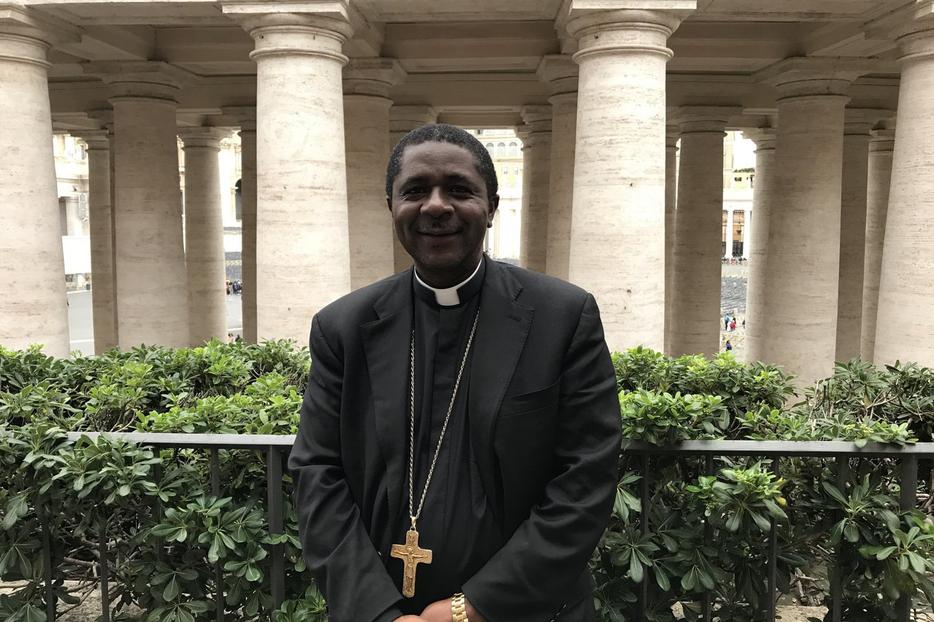 Bishop Andrew Nkea Fuanya of Mamfe, Cameroon, outside St. Peter's Square, Oct. 22, 2018. Bishop Andrew Nkea Fuanya of Mamfe, Cameroon, outside St. Peter's Square, Oct. 22, 2018.