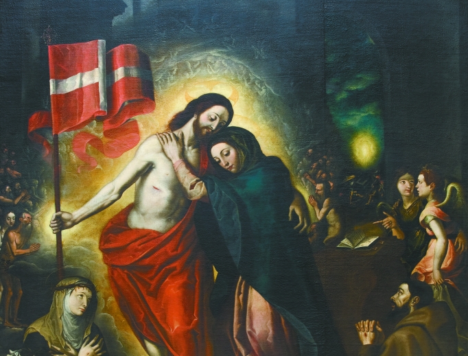 A 17TH-CENTURY ITALIAN RENAISSANCE DEPICTION OF THE RISEN CHRIST AND THE MADONNA, WITH ANGELS AND SAINTS A 17TH-CENTURY ITALIAN RENAISSANCE DEPICTION OF THE RISEN CHRIST AND THE MADONNA, WITH ANGELS AND SAINTS