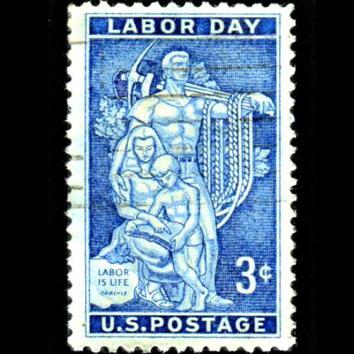 U.S. Labor Day commemorative stamp, issued in 1956. U.S. Labor Day commemorative stamp, issued in 1956.