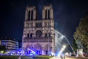 Firefighters respond to a major fire at Notre Dame cathedral in Paris, April 15, 2019. Firefighters respond to a major fire at Notre Dame cathedral in Paris, April 15, 2019.