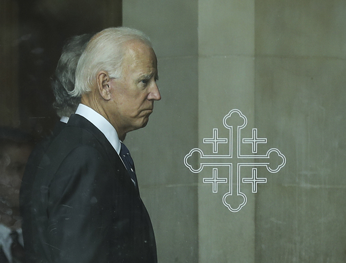 Former Vice President Joe Biden enters the Washington National (Episcopal) Cathedral for the funeral service of Senator John McCain, Sept. 1, 2018, in Washington, DC. Former Vice President Joe Biden enters the Washington National (Episcopal) Cathedral for the funeral service of Senator John McCain, Sept. 1, 2018, in Washington, DC.