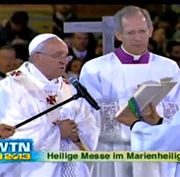 Pope Francis celebrates Mass at the National Shrine of Our Lady of Aparecida during the 28th World Youth Day. Pope Francis celebrates Mass at the National Shrine of Our Lady of Aparecida during the 28th World Youth Day.