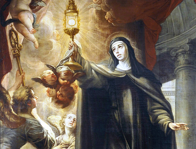 Isidoro Arredondo, “Saint Clare Driving Away the Infidels with the Eucharist,” 1693 Isidoro Arredondo, “Saint Clare Driving Away the Infidels with the Eucharist,” 1693