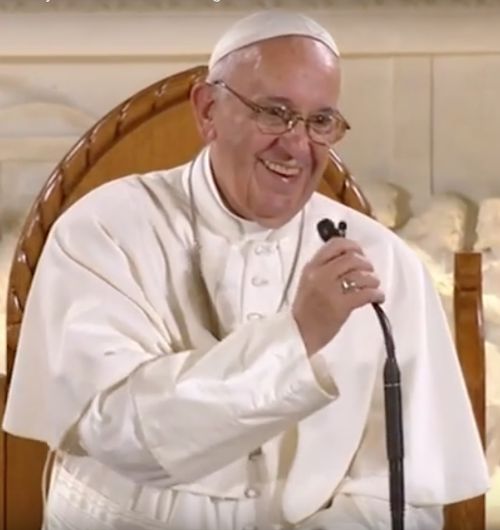 Pope Francis smiles at he begins his address at St. Patrick Parish’s Charitable Center in Washington, D.C. Pope Francis smiles at he begins his address at St. Patrick Parish’s Charitable Center in Washington, D.C.