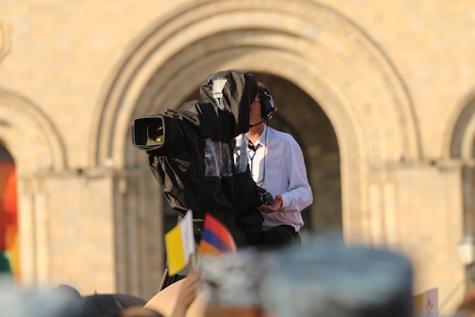 A cameraman filming events during Pope Francis' visit to Armenia, June 25, 2016. A cameraman filming events during Pope Francis' visit to Armenia, June 25, 2016.