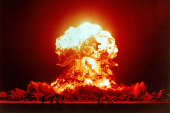 A nuclear bomb explosion at the Nevada Test Site, April 18, 1953. A nuclear bomb explosion at the Nevada Test Site, April 18, 1953.