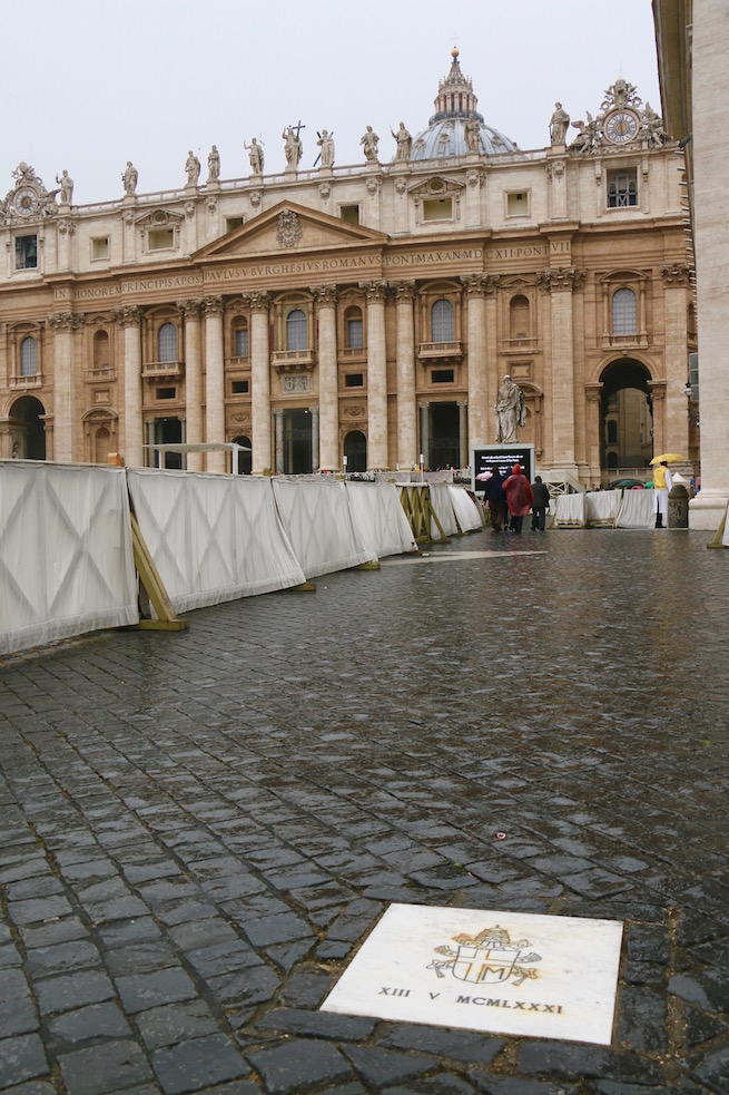 The commemorative stone that marks the spot in St. Peter's Square where the assassination attempt took place. The commemorative stone that marks the spot in St. Peter's Square where the assassination attempt took place.