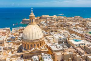 St. Paul's Cathedral and the coast of Malta. 