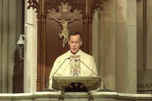 Father Donald Haggerty participates in the livestreamed Easter Sunday Mass from St. Patrick’s Cathedral in New York City on April 12. Father Donald Haggerty participates in the livestreamed Easter Sunday Mass from St. Patrick’s Cathedral in New York City on April 12.