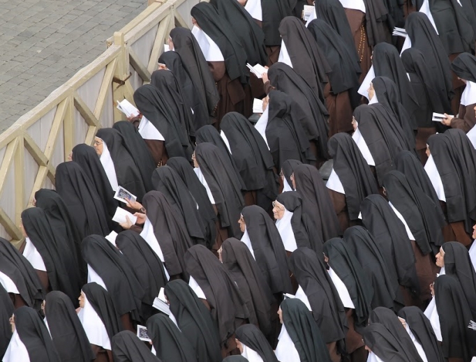 Nuns attend the canonization Mass of Louis and Zélie Martin, Father Vincenzo Grossi and Sister Maria of the Immaculate Conception on Oct. 18, 2015, in St. Peter's Square. Nuns attend the canonization Mass of Louis and Zélie Martin, Father Vincenzo Grossi and Sister Maria of the Immaculate Conception on Oct. 18, 2015, in St. Peter's Square.
