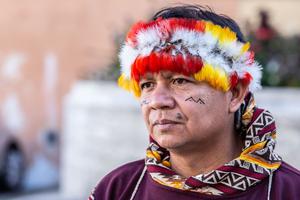 An indigenous man attends the Oct. 9 afternoon session. An indigenous man attends the Oct. 9 afternoon session.