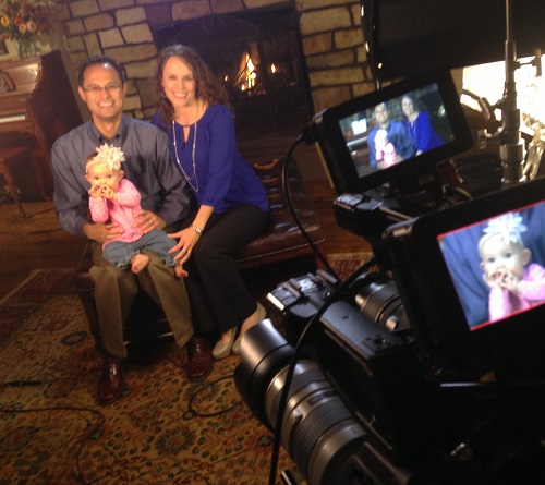 Above, Edward Sri with his wife, Elizabeth, and their daughter on set; below, a roundtable from Beloved video with (from l to r) Crystalina and Jason Evert, Elizabeth and Edward Sri and Michaelann and Curtis Martin. Above, Edward Sri with his wife, Elizabeth, and their daughter on set; below, a roundtable from Beloved video with (from l to r) Crystalina and Jason Evert, Elizabeth and Edward Sri and Michaelann and Curtis Martin.