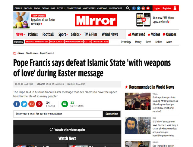 Why did the UK's Mirror incompetently botch a story about the pope on Easter Sunday? Why did the UK's Mirror incompetently botch a story about the pope on Easter Sunday?