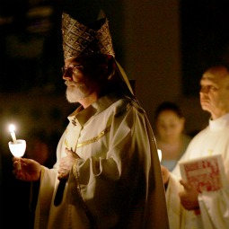 LEADING THE WAY. Cardinal Seán O'Malley of Boston holds a candle as he leads a procession during an Easter Vigil service at the Cathedral of the Holy Cross in 2006 in Boston. LEADING THE WAY. Cardinal Seán O'Malley of Boston holds a candle as he leads a procession during an Easter Vigil service at the Cathedral of the Holy Cross in 2006 in Boston.