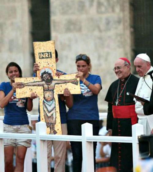 Pope Francis greets participants in a youth meeting in Havana on Sept. 20. Pope Francis greets participants in a youth meeting in Havana on Sept. 20.