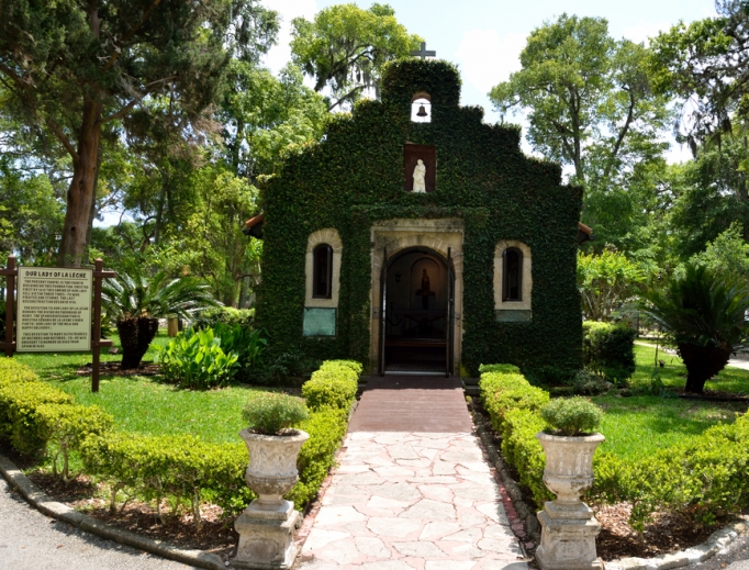 The historic shrine chapel of Our Lady of La Leche in St. Augustine, Florida, is located at the Nombre de Dios Mission. The historic shrine chapel of Our Lady of La Leche in St. Augustine, Florida, is located at the Nombre de Dios Mission.