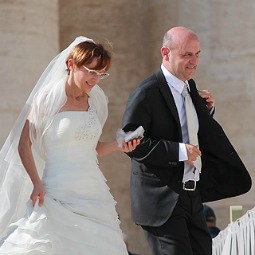 A newly married couple at the Vatican waits to be blessed by Pope Francis on Oct. 16, 2013. A newly married couple at the Vatican waits to be blessed by Pope Francis on Oct. 16, 2013.