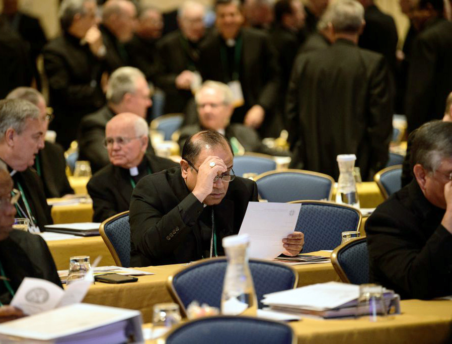 Bishops gather for an opening session during the annual US Conference of Catholic Bishops fall meeting, Nov. 12, 2018, in Baltimore, Maryland.
Bishops gather for an opening session during the annual US Conference of Catholic Bishops fall meeting, Nov. 12, 2018, in Baltimore, Maryland.