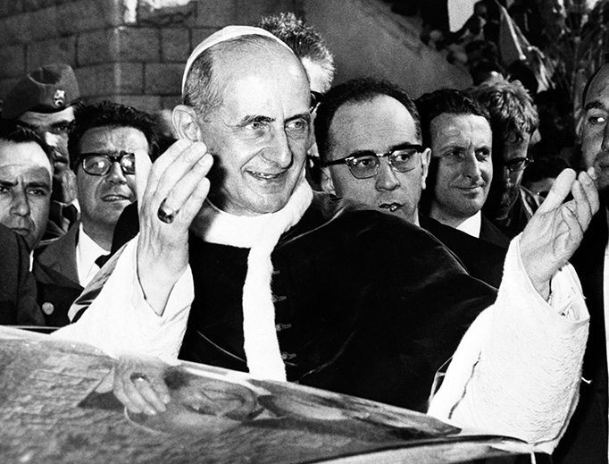 Pope Paul VI leaves the Basilica of the Annunciation in Nazareth after celebrating Mass on Jan. 5, 1964. Pope Paul VI leaves the Basilica of the Annunciation in Nazareth after celebrating Mass on Jan. 5, 1964.