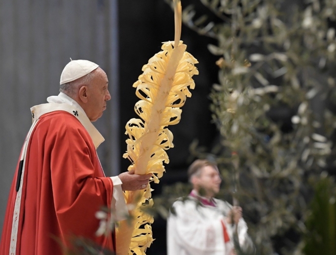 Pope Francis celebrating Mass on Palm Sunday, April 5, 2020. Pope Francis celebrating Mass on Palm Sunday, April 5, 2020.