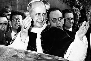 Pope Paul VI leaves the Basilica of the Annunciation in Nazareth after celebrating Mass on Jan. 5, 1964. Pope Paul VI leaves the Basilica of the Annunciation in Nazareth after celebrating Mass on Jan. 5, 1964.