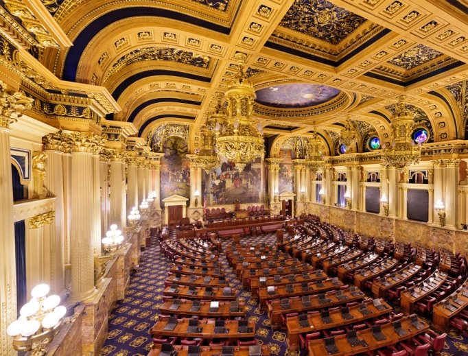 The Pennsylvania House of Representatives, chamber shown in the Pennsylvania State Capitol, passed a statute-of-limitations reform bill on Sept. 25 that extends the time limit for civil claims on sexual abuse to 50 years old, up from 30. The bill also eliminates the statute of limitations for criminal cases.
The Pennsylvania House of Representatives, chamber shown in the Pennsylvania State Capitol, passed a statute-of-limitations reform bill on Sept. 25 that extends the time limit for civil claims on sexual abuse to 50 years old, up from 30. The bill also eliminates the statute of limitations for criminal cases.